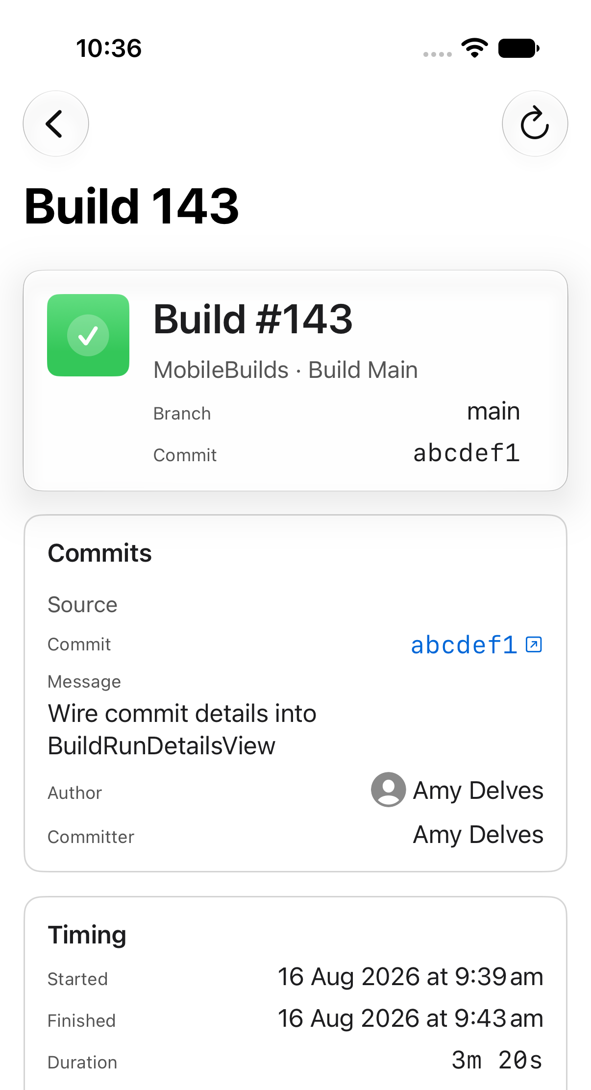Build run details in Mobile Builds with the Rebuild button in the toolbar