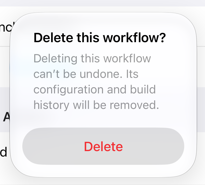 Confirmation dialog warning that deleting a workflow cannot be undone