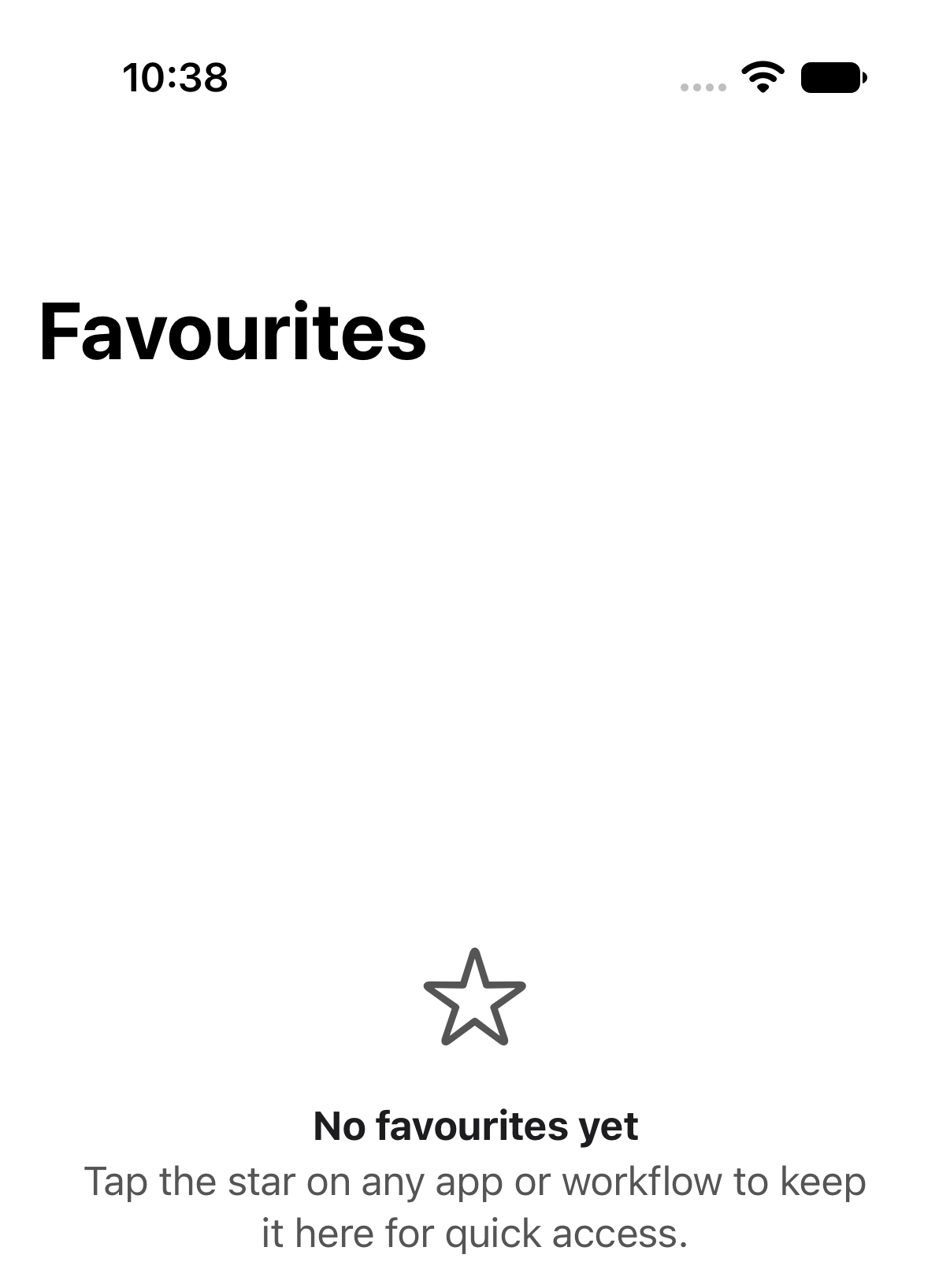 The Favourites tab in Mobile Builds before anything has been starred