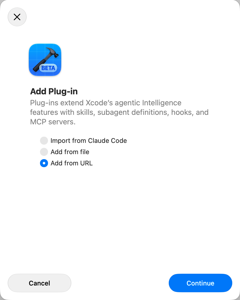 Add Plug-in dialog offering Import from Claude Code, Add from file and Add from URL