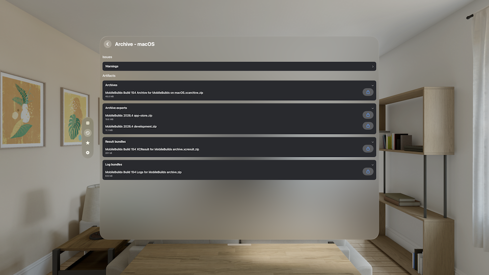 Mobile Builds on visionOS — build action logs
